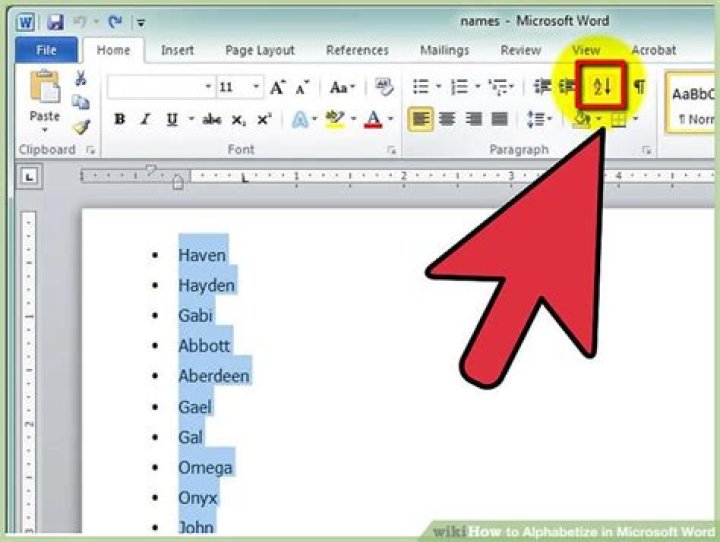 alphabetize in word