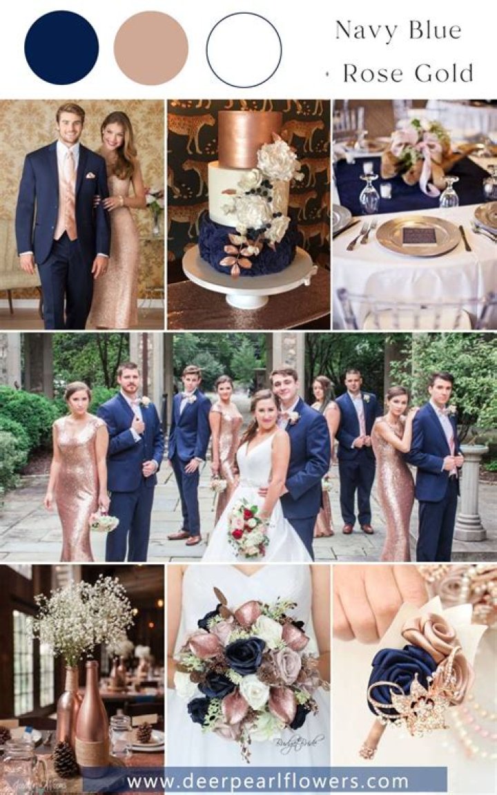 navy blue and rose gold