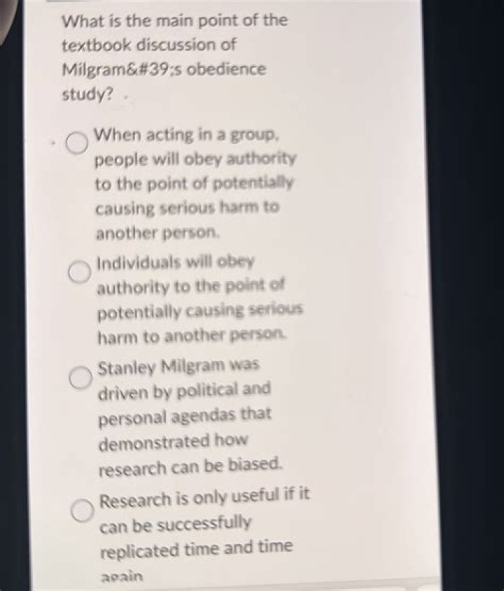 what is the main point of the textbook discussion of milgram’s obedience study?